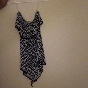 Strapless black and white romper.
